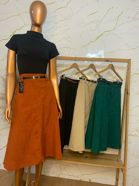 Saia Camila Midi no Linho