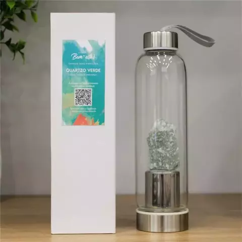 Garrafa de Vidro Para Infusão Boas Vibrações - Quartzo Verde