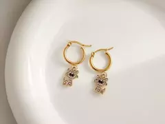 ARO ACERO DORADO ARGOLLA DIJE GATO STRASS