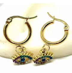 AROS ACERO DORADO OJITO TURCO MULTICOLOR - comprar online