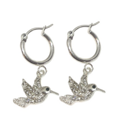 Aro Acero Blanco Argolla Dije Colibrí Strass