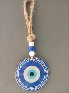 COLGANTE OJO TURCO VIDRIO DECO CON HILO YUTE MEDIANO 20CM - comprar online