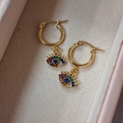 AROS ACERO DORADO OJITO TURCO MULTICOLOR