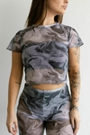 Blusa Manga Curta Mármore Cinza