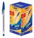 Caneta esferográfica Bic Cristal azul com corpo transparente e tampa azul.