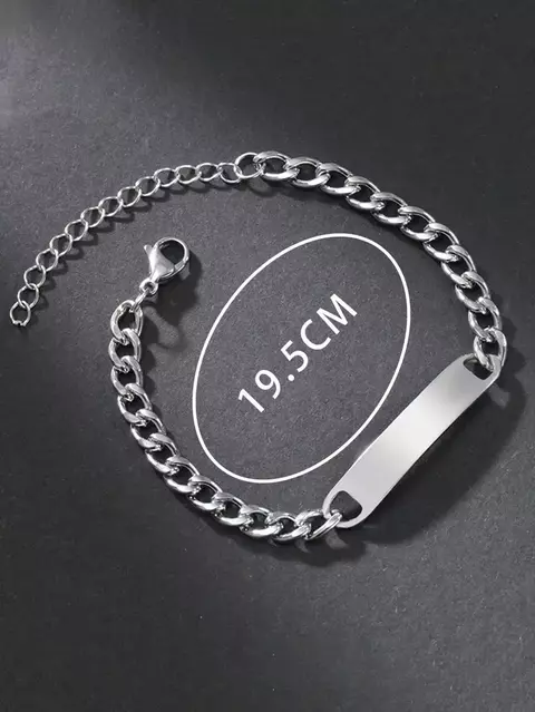 Pulsera plateada con placa 19cm 2.5mm acero quirurgico