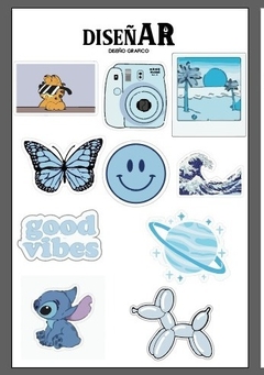 plancha de stickers azul