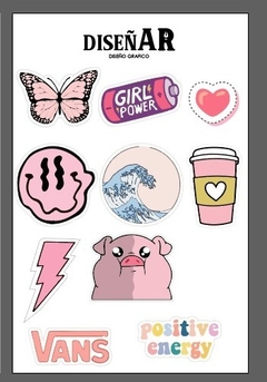 plancha de stickers rosa