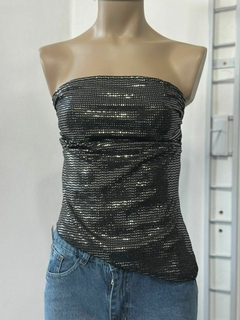 Top strapless de lycra con brillos