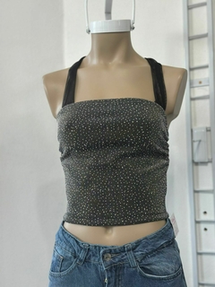 Top de lycra brillosa con cuello de microtul