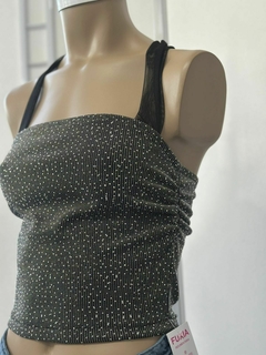 Top de lycra brillosa con cuello de microtul - comprar online