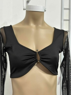 Top con mangas de microtul y hebilla - comprar online