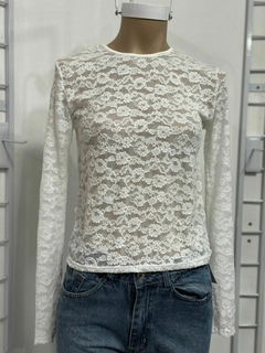 Top de microtul labrado blanco cuello redondo - comprar online