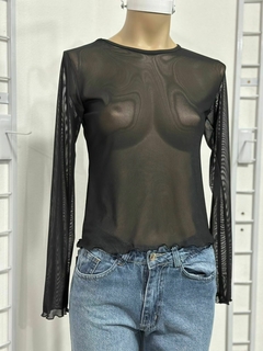 Top de microtul mangas largas cuello redondo - comprar online