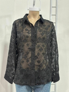Camisa negra con bordado y lentejuelas - comprar online