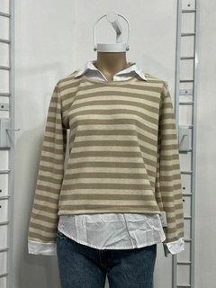 Sweater rayado con camisa incluida