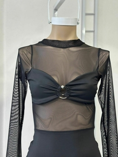 Vestido de lycra con mangas de microtul - comprar online