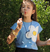 Blusa com Elástico na Barra Azul com Flor Branca - comprar online