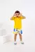 Conjunto Camiseta amarelo, short tactel branco com estampa de peixes - Faz de Cor Moda Infantil