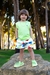 Conjunto Regata Verde Limão e Short Tactel Dinossauro