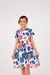 Vestido Branco Flores Azul e Vermelho