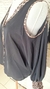 CAMISA PRETA COM DETALHES EM ANIMAL PRINT - Seven Styles Brechó
