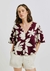 Blusa Feminina Estampada Decote V Com Botões - Vinho