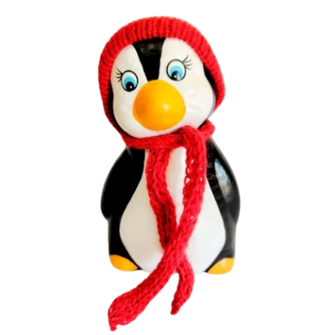 Enfeite Geladeira Pinguim com Touca Vermelha - Cerâmica