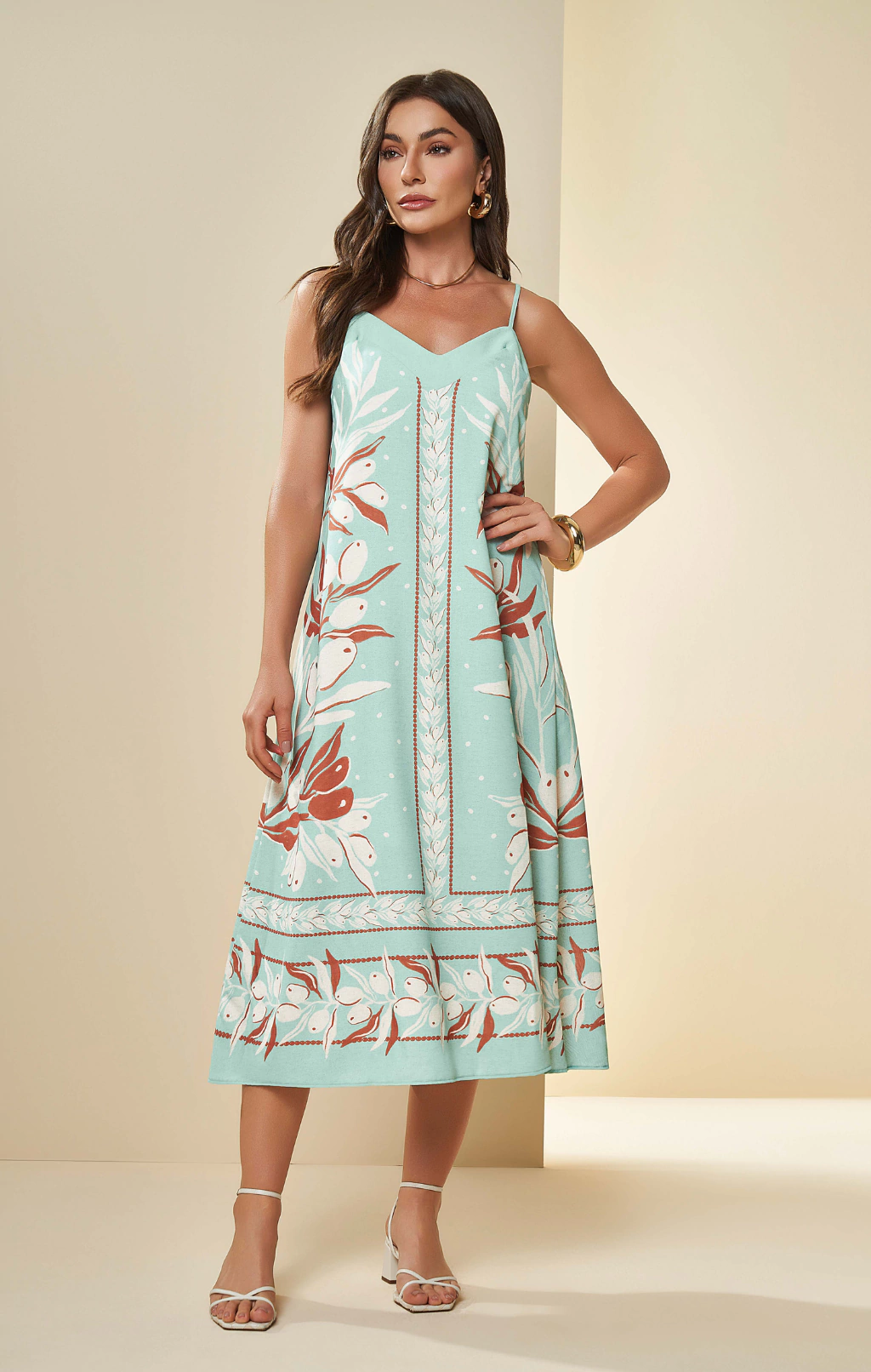 VESTIDO MIDI ESTAMPADO VERDE ÁGUA