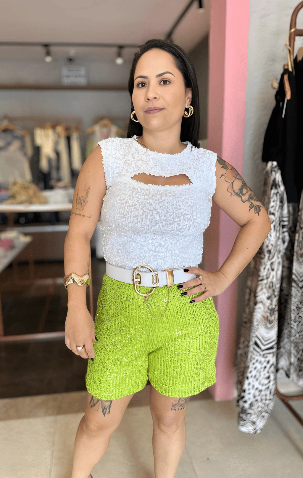 SHORTS PAETÊ VERDE LIMA