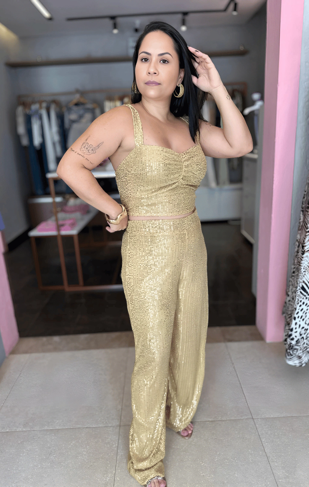 CONJUNTO CALÇA + CROPPED PAETE MARIA POÁ