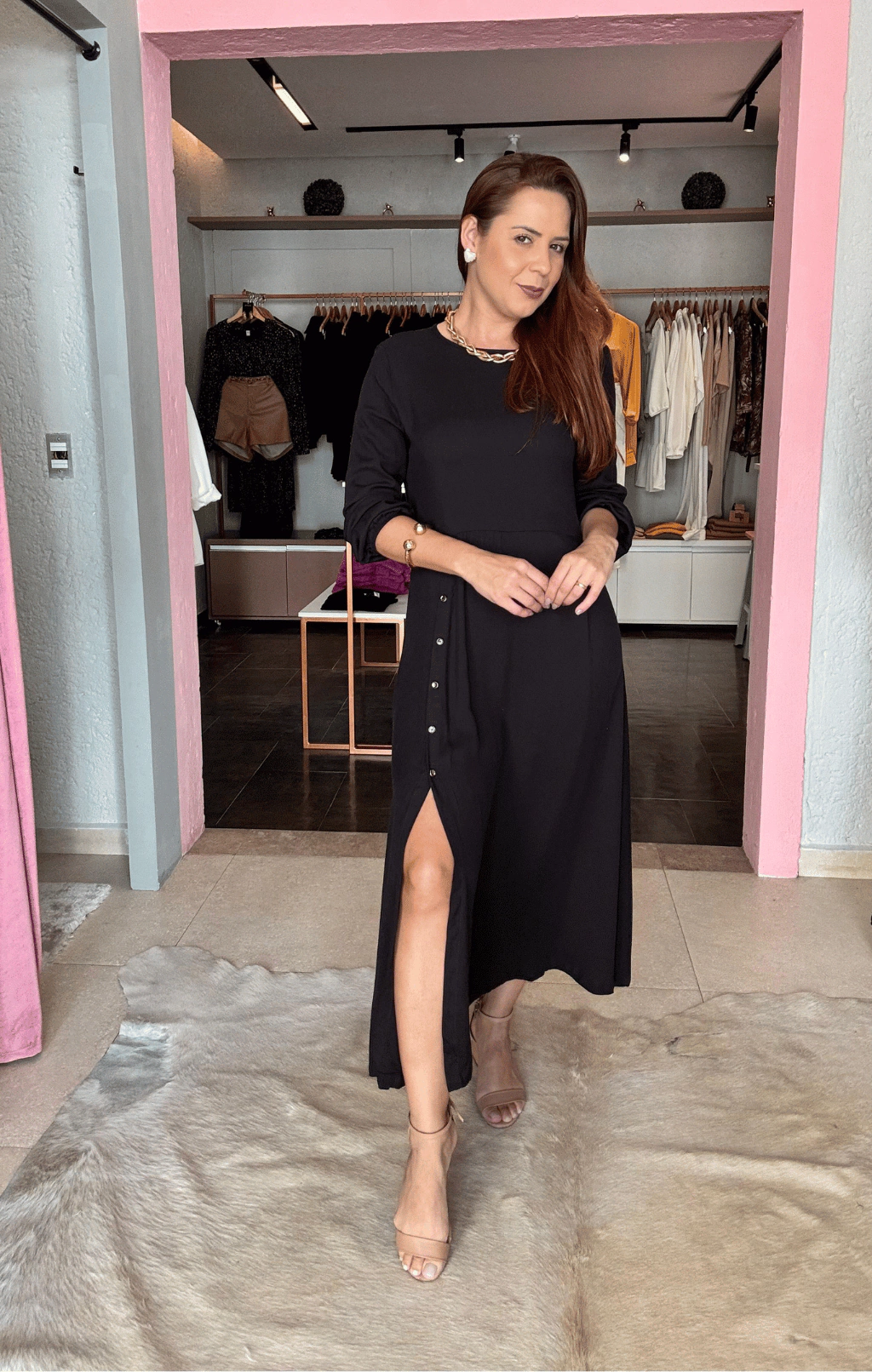 VESTIDO LONGO EM VISCOSE MANGA LONGA OUTONO