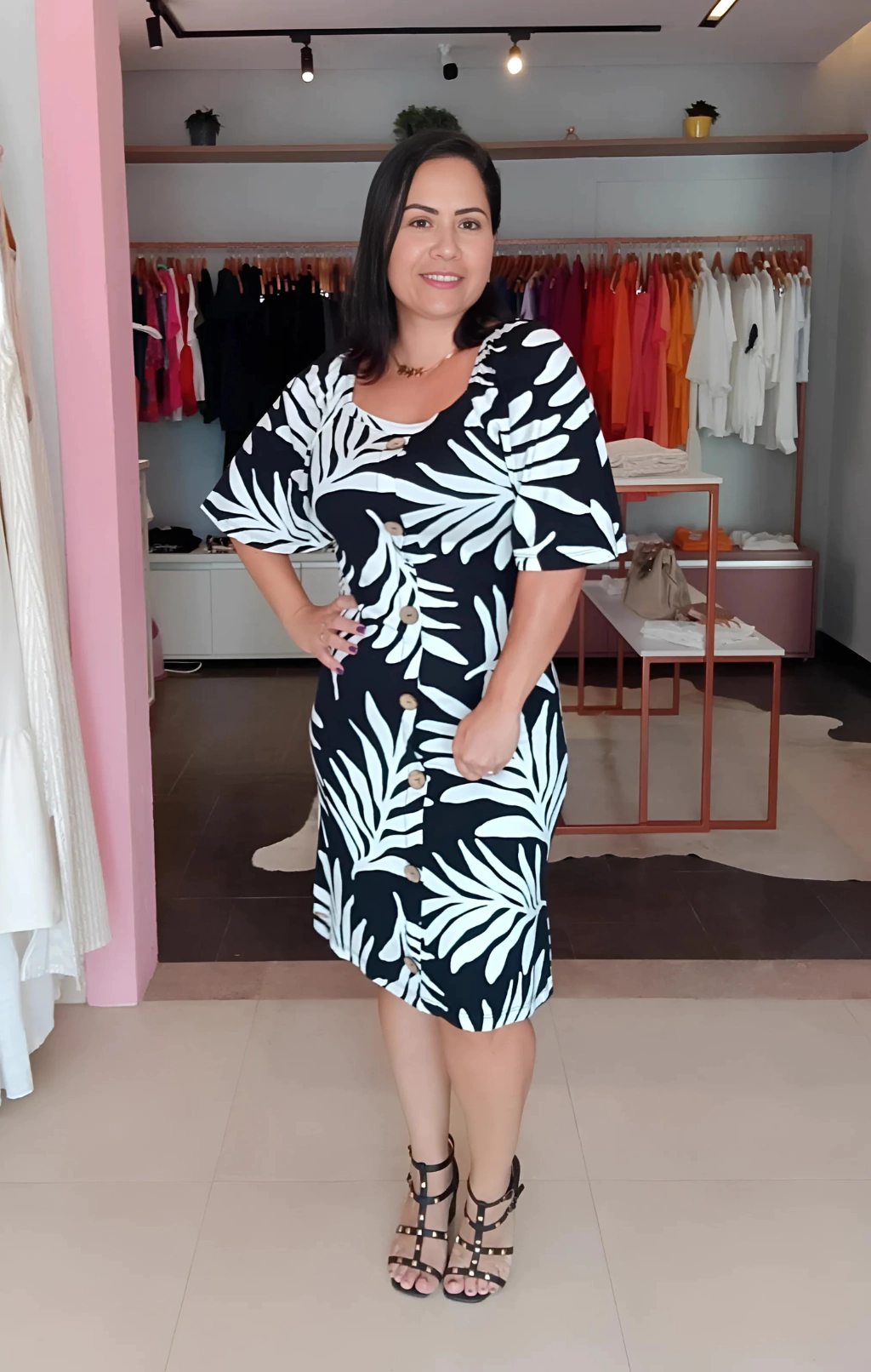 VESTIDO ESTAMPADO FOLHAS VISCOSE
