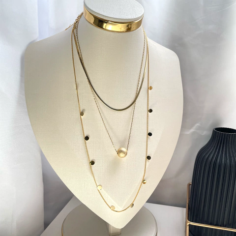 MIX DE COLARES ESFERA BANHADO A OURO 18K - 3 PEÇAS