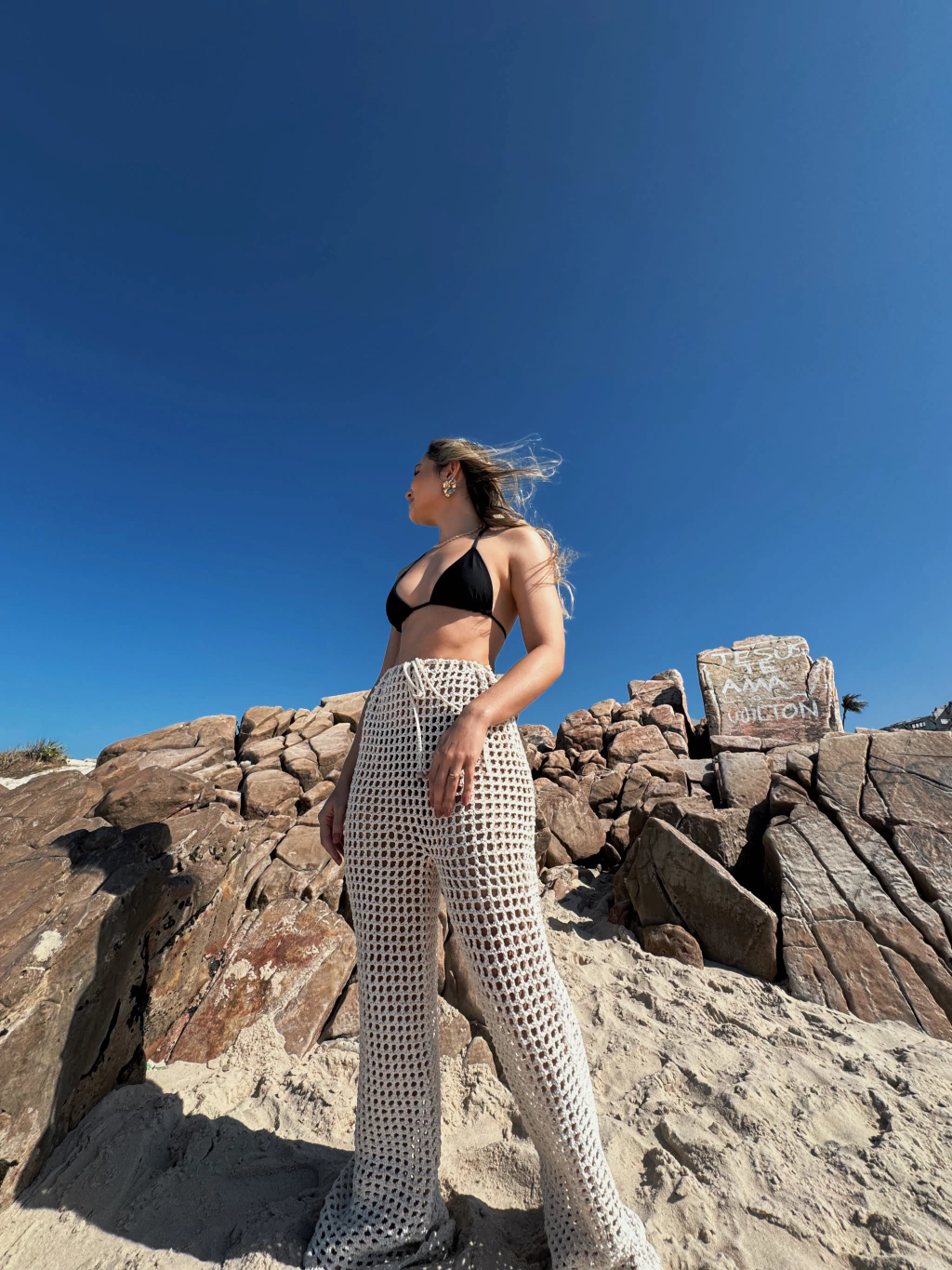 Calça Crochê Cru