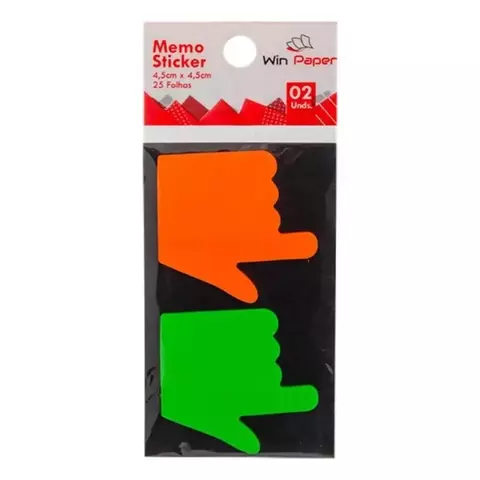 Post it Memo Sticker Mãozinhas Laranja e Verde - Win Paper