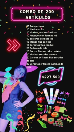 Combo de 200 Artículos fluo y luminoso