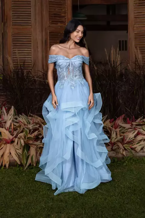 Vestido Longo Casamento Tule Glitter Corselet Exclusivo Bordado a Mão Moda Luxo - comprar online