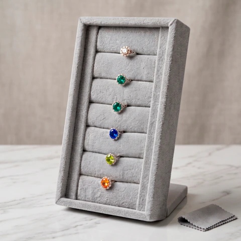 Exhibidor De Anillos Y Bijou Terciopelo Gris Premium