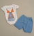 Conjunto body canelado manga curta raposa branca e shorts canelado azul
