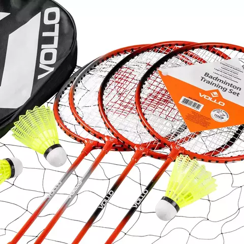 KIT BADMINTON COM 4 RAQUETES 3 PETECAS E REDE VOLLO