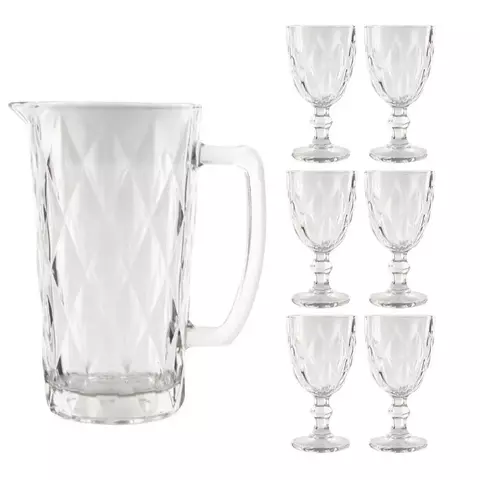 Jogo De Jarra e Taças Diamond 7 Peças em Vidro KeHome