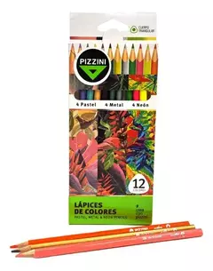 LAPIZ COLOR PIZZINI X 12 UN ; 4 METAL - 4 PASTEL - 4 NEON