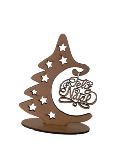 Árvore de Natal Pinheiro em MDF crú com palavra feliz natal - comprar online