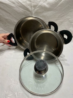 OLLA COCINA SET X2 ACERO INXIDABLE TIRPLE FONDO