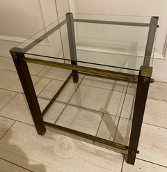 MESA BRONCE, VIDRIO Y MADERA