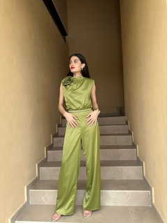 Palazo Jumpsuit Verde Satin