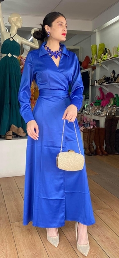 Vestido Azul Satin Seda