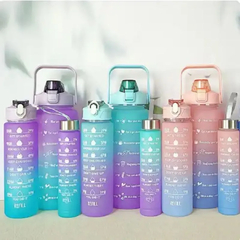 Kit 3 Garrafas De Água Squeeze Motivacional Academia 2000ml + 900ml + 300ml na internet