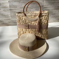 KIT BOLSA DE PALHA BEGE + CHAPÉU PALINA DOBRÁVEL - Palina